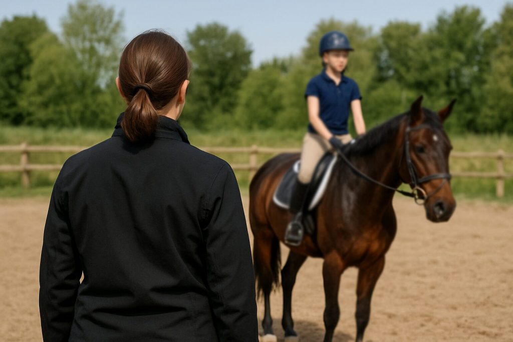 Bild eines Reitschülers mit Reitlehrer im Vordergrund